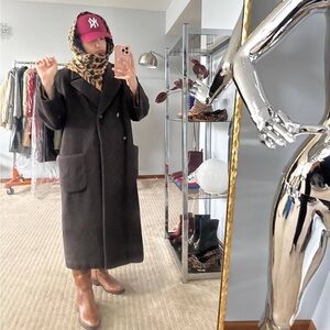 Vintage brown brushed wool maxi coat size L vintage 16 maxi double breasted coat